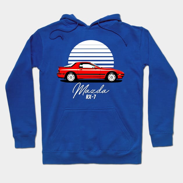 Mazda RX-7 / Retro 80s Japanese Sports Car Fan Art Hoodie by DankFutura